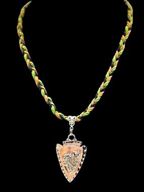 Handmade Braided Suede Wolf Arrowhead Pendant Necklace